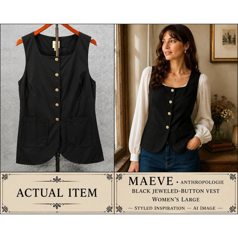 Maeve Anthropologie Jeweled Button Vest Womens Black Large Excellent Preppy